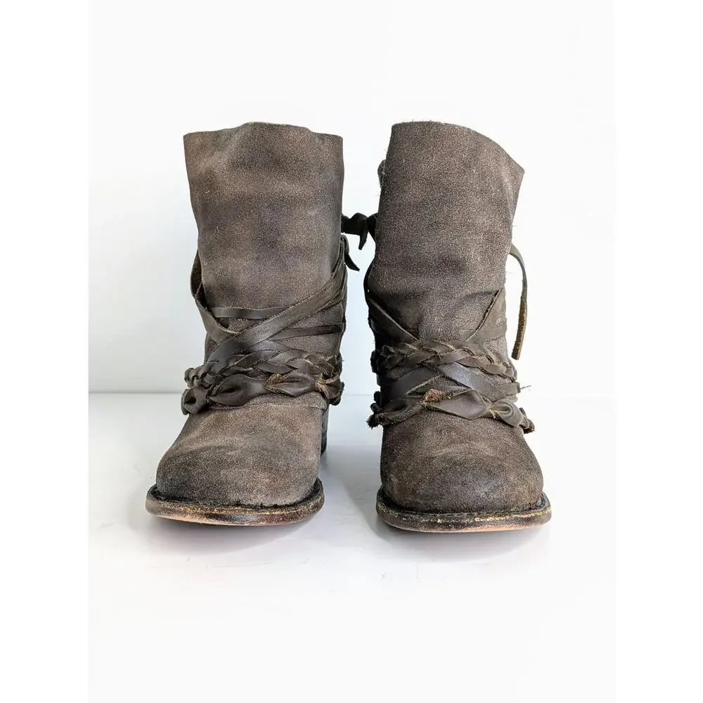 Freebird by Steven Cairo Boots 7 Brown Suede Strappy Heeled Boho Festival Zip